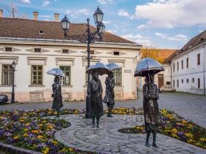 Imre Varga museum. 'Umbrellas' statue.